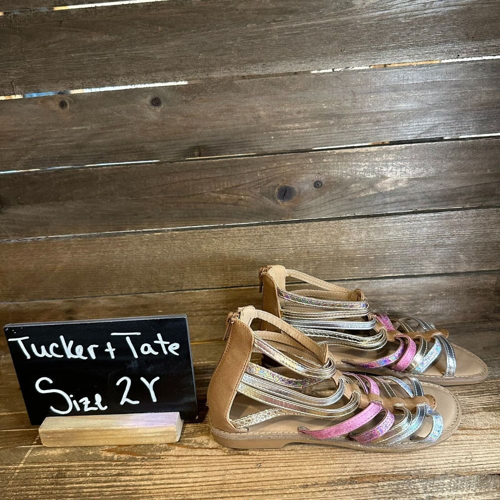 New Girls Tucker & Tate Marissa Metallic Faux Leather Gladiator Sandals Size 2 Y